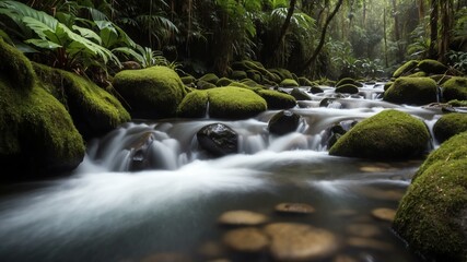 Fototapeta premium closeup of a stream on a rainforest background