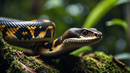 Obraz premium closeup of a snake on a rainforest background