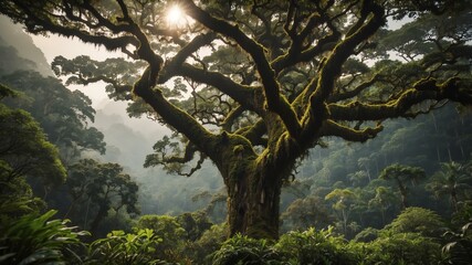 Fototapeta premium closeup of a oak tree on a rainforest background