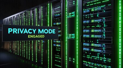 Obraz premium Digital server room with active privacy mode highlighted in neon colors.