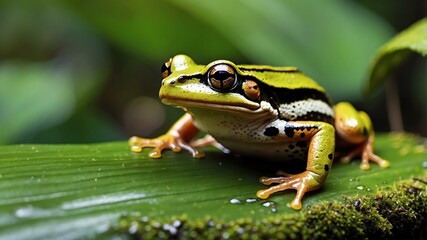 Naklejka premium closeup of a frog on a rainforest background