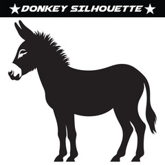 Black and white donkey silhouette vector illustration.