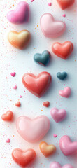ピンクやオレンジの輝くハートが並ぶ、ロマンティックで美しいデザイン。generative ai