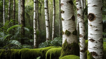 closeup of a birch tree on a rainforest background