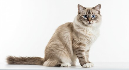 Obraz premium Fluffy Ragdoll Cat with Blue Eyes Studio Shot Pet Portrait