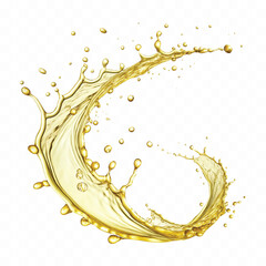realistic 3d splash of olive oil with many drops in curve style isolated on white background