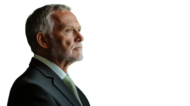 Senior businessman looking left on transparent background