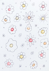 Real Aquarelle Paint Flowers on Textured Paper