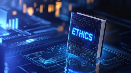 A computer chip displays the word "ETHICS," symbolizing the intersection of technology and morality.