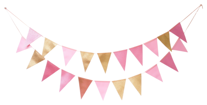 PNG Pink and gold festival party bunting celebration decoration bulldozer.