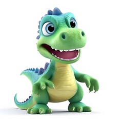 Fototapeta premium Happy cartoon dinosaur on white background, children's book illustration