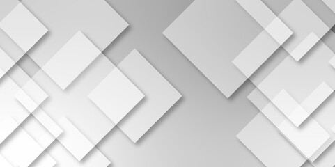White geometric overlapping square pattern. Vector illustration technology background with shadow. Vector abstract graphic design banner pattern background template.