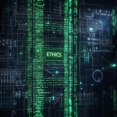 Fototapeta premium Digital data streams highlighting the concept of ethics in technology and information management.