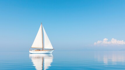 Obraz premium Sailing yacht on calm sea under clear sky. Travel, vacation, peace