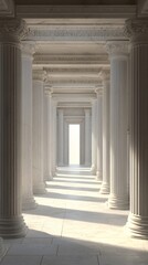 Ancient Columns and Serene Light: A 3D Render of a Classical Hallway