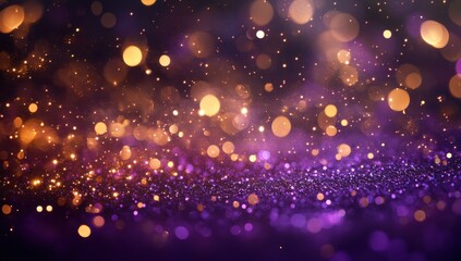 Obraz premium Vibrant Background of Purple and Gold Bokeh Lights with Sparkling Glitter Effects for Creative and Artistic Designs