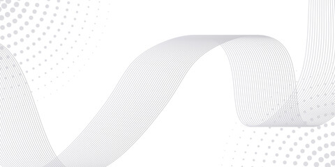 Abstract Gray and white background with wave flowing line. Digital future technology concept.