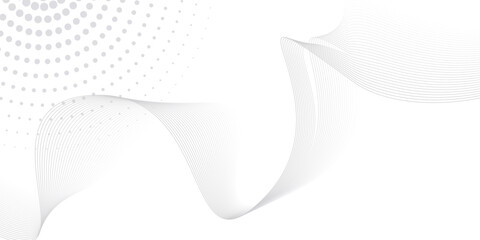 Gray and white abstract background with flowing wave line. Digital future technology concept.