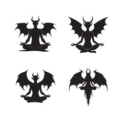Dark fantasy silhouettes black and white illustration, mystical symbols
