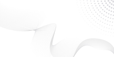 Gray and white abstract background with flowing wave line. Digital future technology concept.