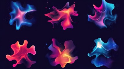 Obraz premium Abstract colorful fluid shapes, dynamic vibrant blobs, set of six.