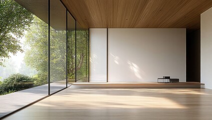 Minimalist Living Space with Natural Light and Green Garden Wall