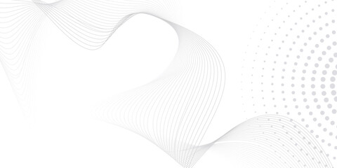 Gray and white abstract background with flowing wave line. Digital future technology concept.