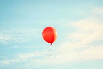 A vibrant red balloon floating freely, isolated against a clean, white background, embodying a sense of joy and celebration.