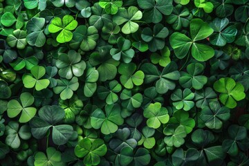 Green clover leaves natural background. shamrocks, symbol of St.Patrick's day. 17 march holiday concept. banner. flat lay. copy space. MZ
