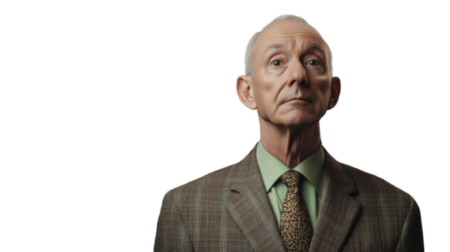 Senior businessman looking up with transparent background