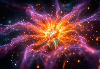 Fototapeta premium Vivid and Vibrant Abstract Cosmic Explosion of Light, Colors, and Energy in a Stunning Space Background for Creative Visual Projects and Designs