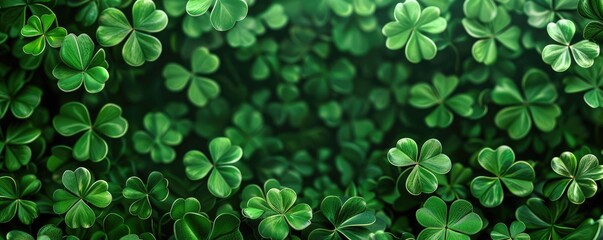 Green clover leaves natural background. shamrocks, symbol of St.Patrick's day. 17 march holiday concept. banner. flat lay. copy space. MZ