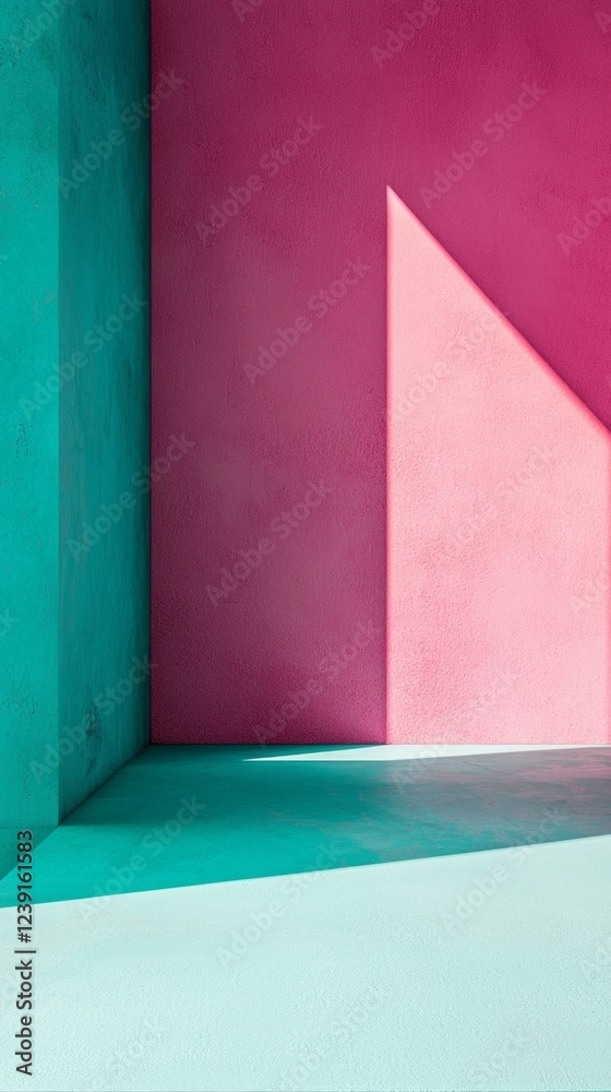 Poster a stunning blend of turquoise and pink hues fills the corners of a modern room, where sunlight casts