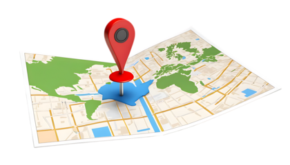 3d Locator mark on map showing path