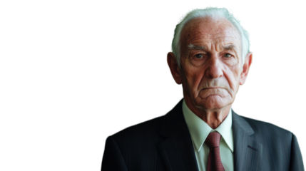 Serious senior businessman looking on transparent background