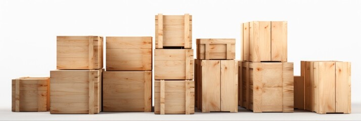 Isolated Wooden Boxes for Cargo Delivery. 3D Illustration of Plank Container Crate Square Chest on White Background