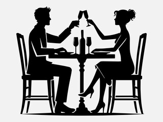 Couple with dining table Silhouette Vector Illustration