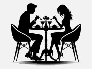 Couple with dining table Silhouette Vector Illustration