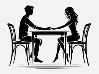 Couple with dining table Silhouette Vector Illustration