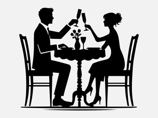 Couple with dining table Silhouette Vector Illustration