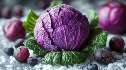 Close-up of a single purple cabbage,
