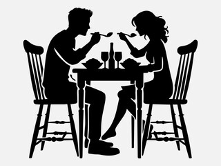 Couple with dining table Silhouette Vector Illustration