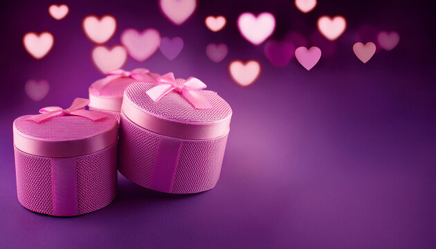 blurry images of rose facet gift containers with purple backgrounds showing valentine s day greetings