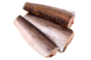 Frozen Hake Fillets Isolated on White Background.
