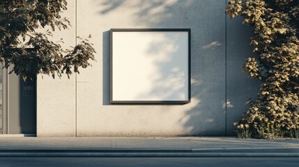 Blank billboard on city building wall