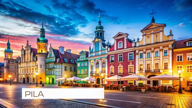 Pila Poland Search Bar: Tourist Exploring Historic City with Ample Copy Space