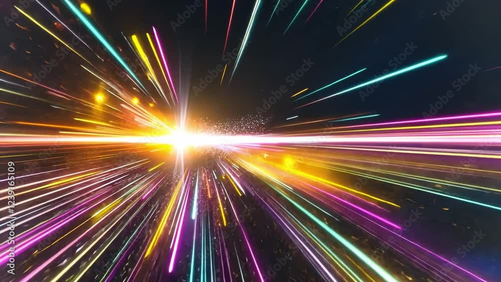 Poster dynamic burst of colorful lights creating an explosion of energy in a cosmic setting