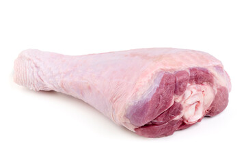 Raw Turkey Drumstick Isolated on White Background.