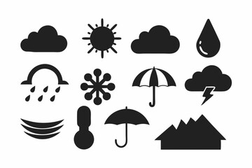 Weather and Nature Icons Collection, Weather silhouette vector illustration 