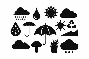 Weather and Nature Icons Collection, Weather silhouette vector illustration 